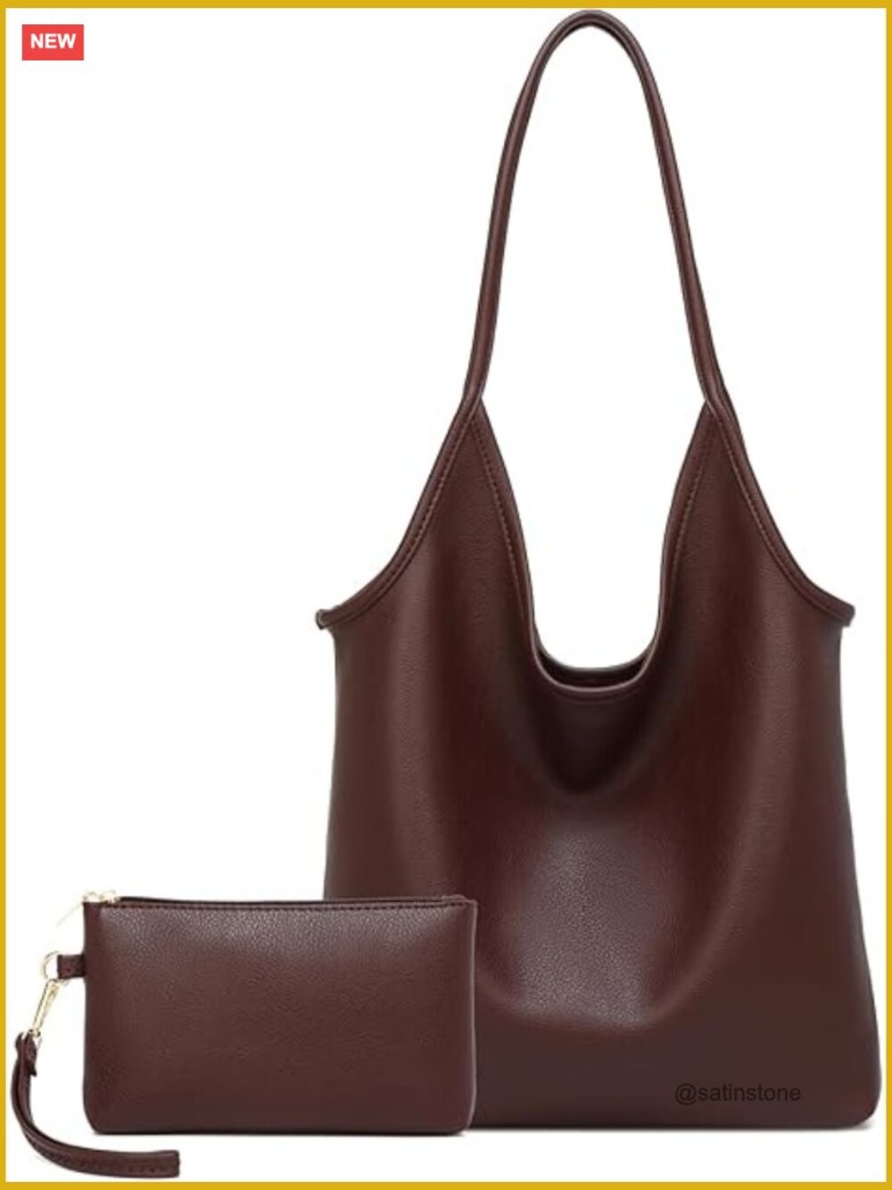 Slouchy Hobo Shoulder Bag Vegan Leather Large Everyday Handbag with Cosmetic
